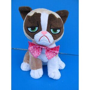 Grumpy Cat Plush Toy With Pink Polka Dot Bow 10"